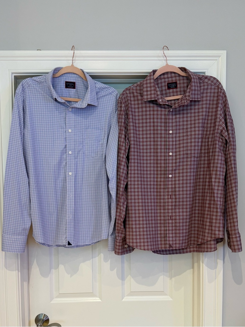UNTUCKit Men's Blue & Brown Plaid Button-Down Shirt Pair